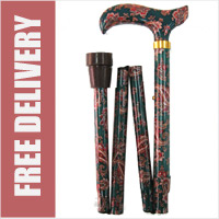 Green Paisley with Pattern in the Handle Folding Walking Stick